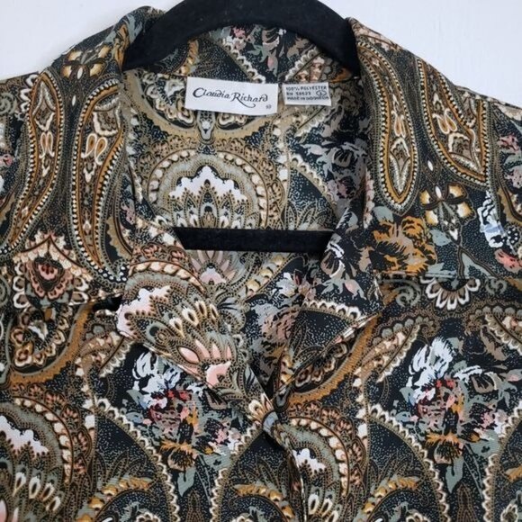 Claudia Richard Vintage Long Sleeves Button up Paisley Print Blouse Size Large - Picture 5 of 11
